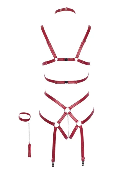 Postrojové body Bad Kitty Bondage Body s obojkem a pouty, tmavě červené, S/M - obrázek 7