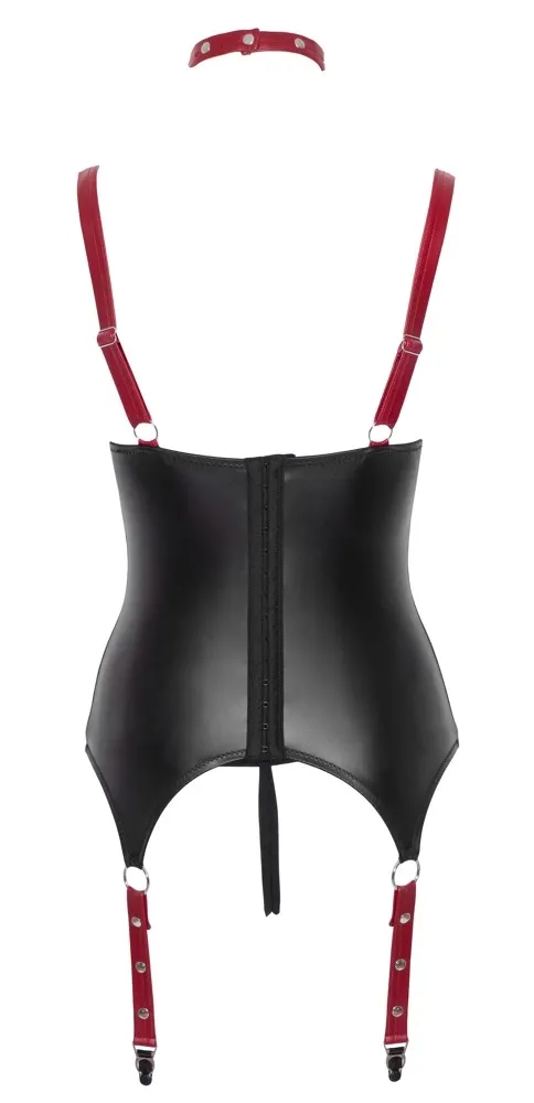 Souprava Cottelli Bondage, korzet, tanga, obojek a pouta, černo-červená, L - obrázek 7