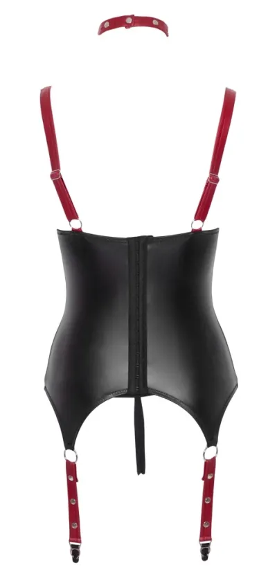 Souprava Cottelli Bondage, korzet, tanga, obojek a pouta, černo-červená, L - obrázek 7