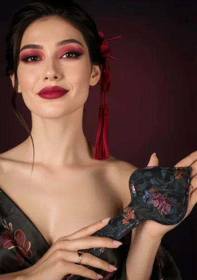 Kožená plácačka GEISHA Floral Jacquard se saténem s květinovým vzorem, černá - obrázek 8