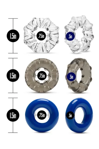 Erekční kroužky STAY HARD Triple Stretch, 3 ks, pružné, TPE, černé - obrázek 4