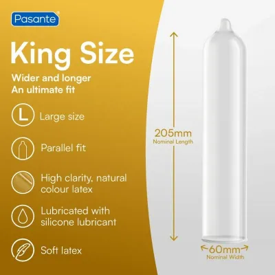Velké kondomy Pasante King Size XL, 60 mm, 12 ks - obrázek 6