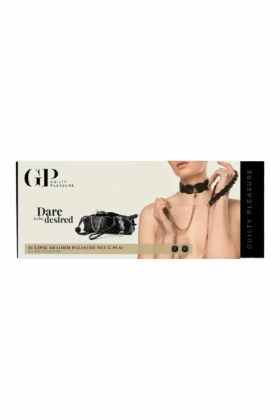 BDSM sada Guilty Pleasure Eclipse Braided, 7 dílů, veganská kůže, zlaté detaily
