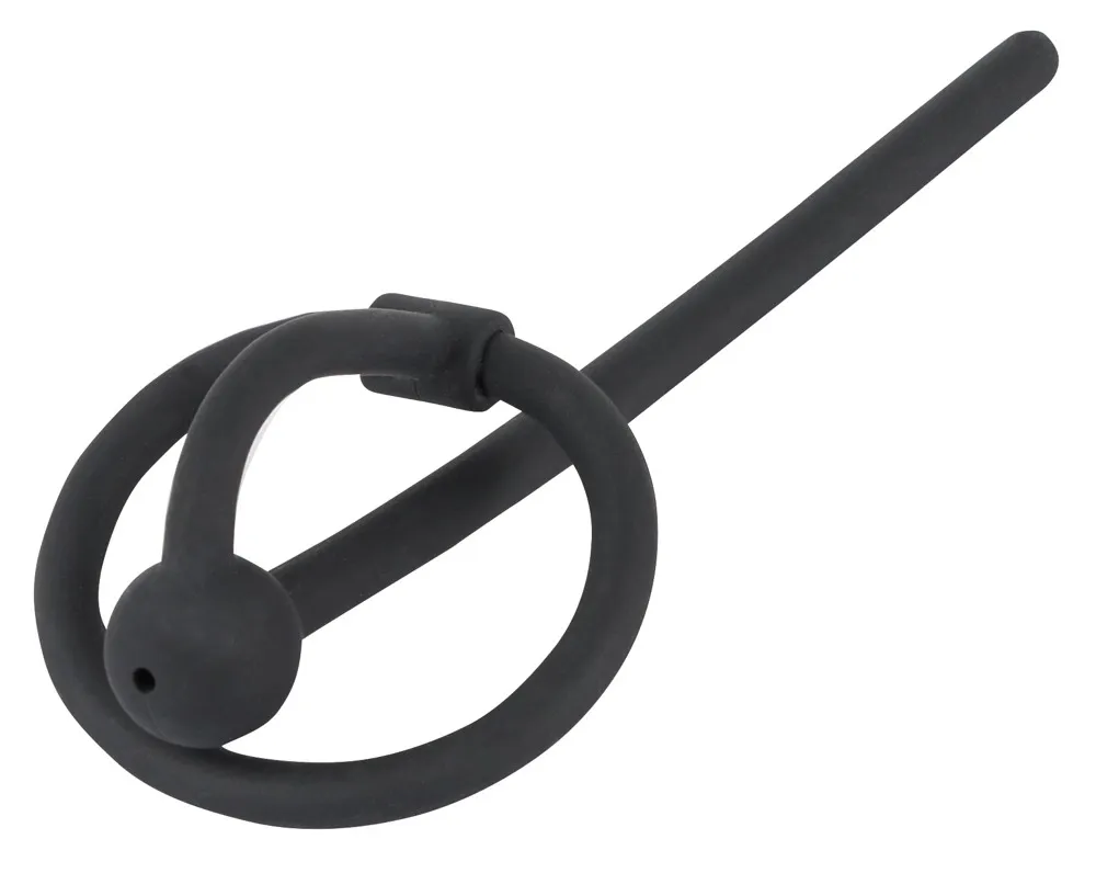 Silikonový dilatátor do močové trubice Penisplug s kroužkem na žalud, černý, 12 cm - obrázek 2