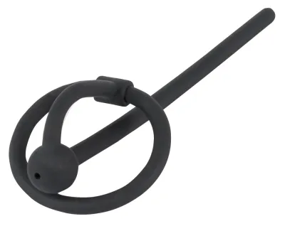 Silikonový dilatátor do močové trubice Penisplug s kroužkem na žalud, černý, 12 cm - obrázek 2