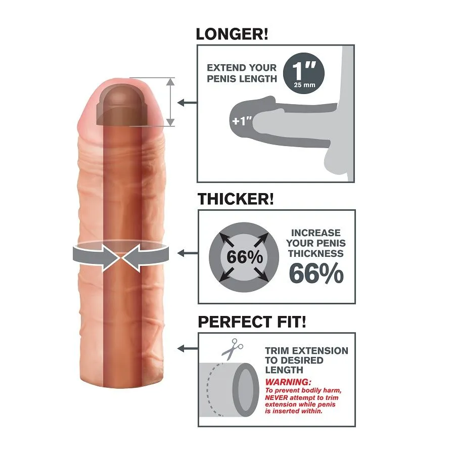 Návlek na penis Fantasy X-tensions Mega 1″, prodloužení o 2,5 cm, tělový - obrázek 4
