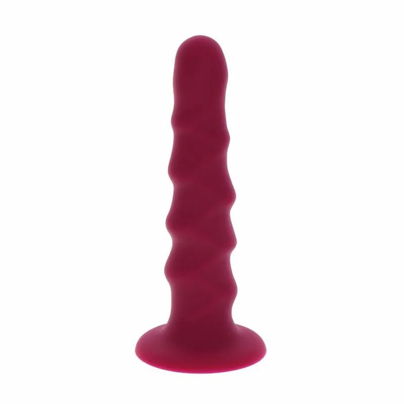 Vroubkované silikonové dildo Get Real s přísavkou, 12 cm, červené