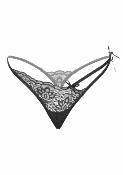 Krajková tanga Gina Spicy V-string s bavlněným klínkem, černá - obrázek 5