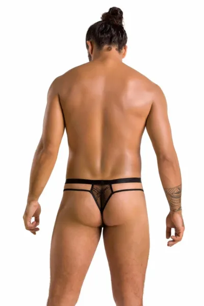 Pánská tanga Passion Collin, průsvitná s proužky, černá - obrázek 4