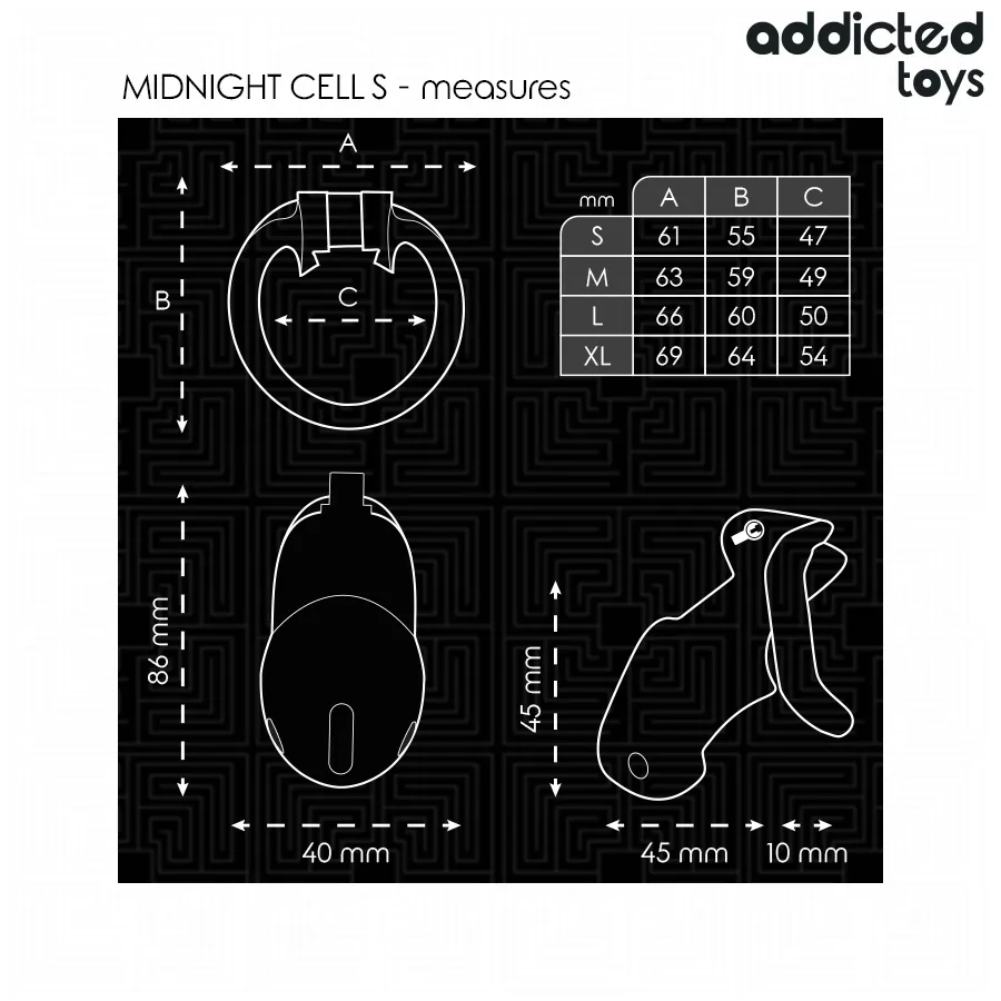 Klec cudnosti Addicted Toys Locked Midnight Cell, velikost S, černá - obrázek 5