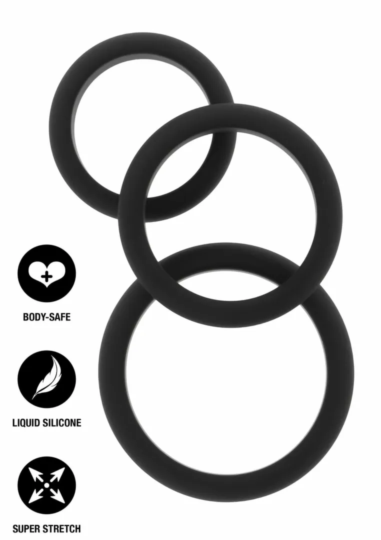 Sada erekčních kroužků Hidden Desire Stamina Premium, tekutý silikon, černé, 3 ks - obrázek 6