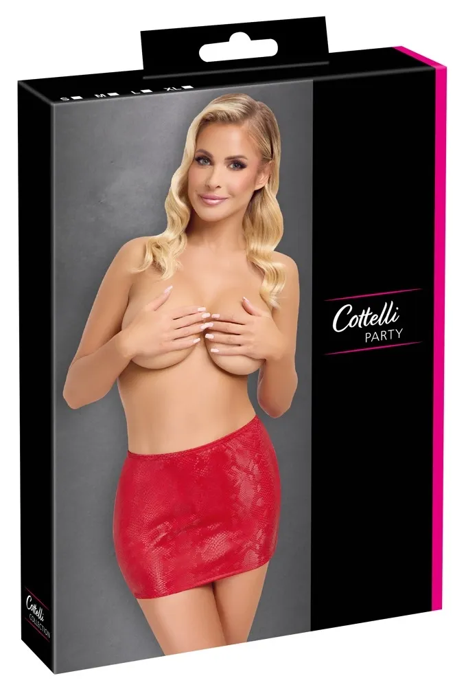 Minisukně Cottelli PARTY s efektem hadí kůže, červená, M