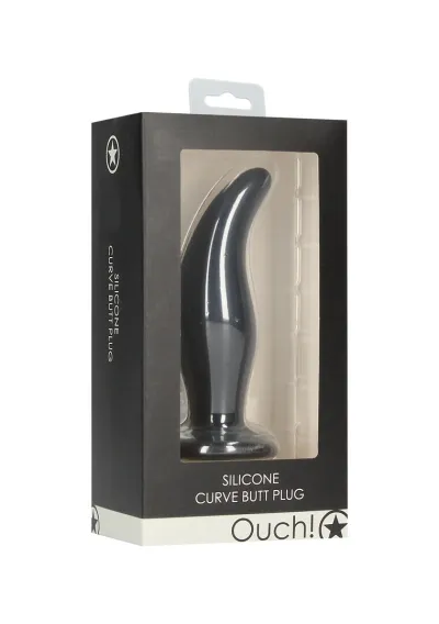 Silikonový anální kolík Shots Curve s přísavkou, černý - obrázek 3