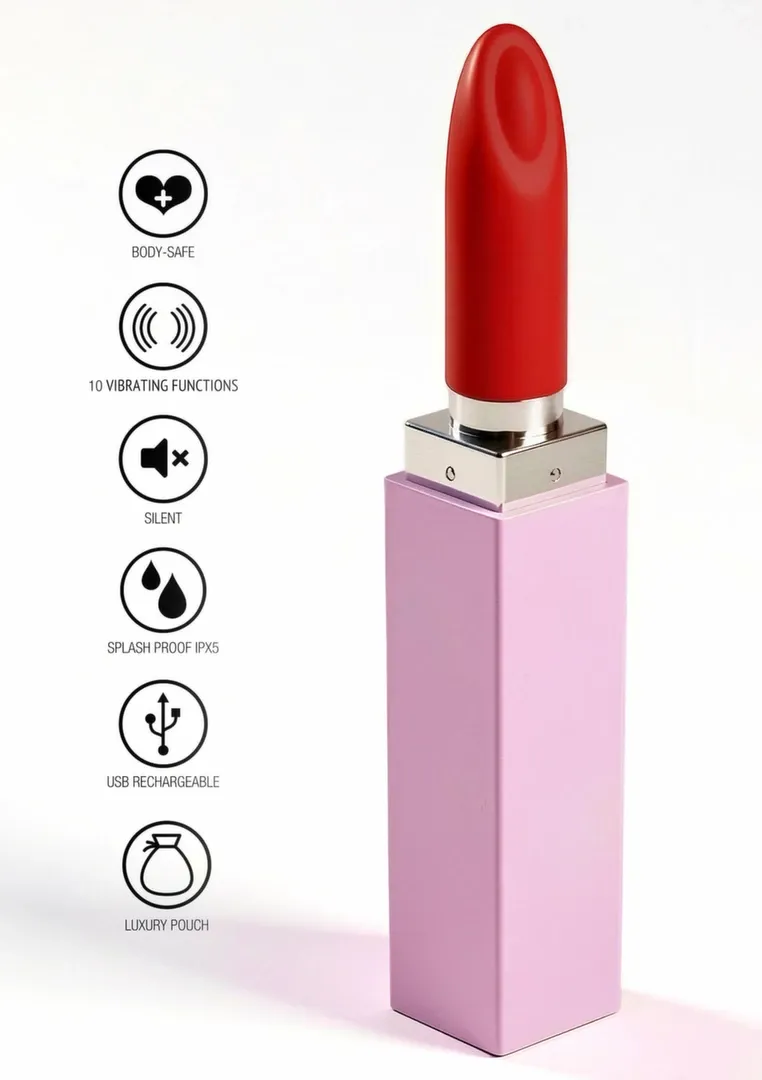 Minivibrátor ve tvaru rtěnky Xocoon Sealed With A Kiss, 3 nástavce, červený - obrázek 2