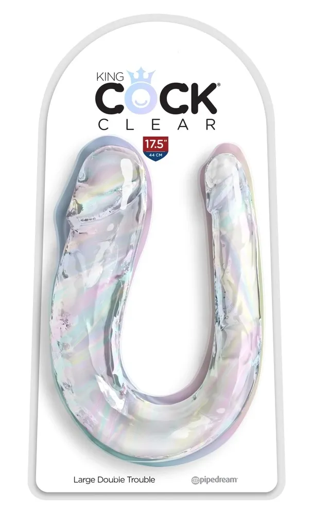 Oboustranné dildo King Cock Clear Double Trouble, 44 cm, průhledné