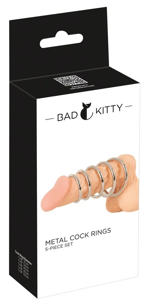 Sada 5 kovových erekčních kroužků Bad Kitty, leštěná uhlíková ocel
