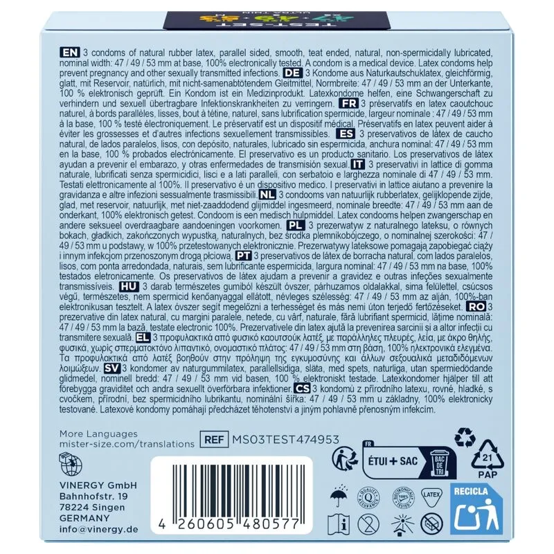 Zkušební sada kondomů Mister Size Pure Feel, 47, 49 a 53 mm, 3 ks - obrázek 4