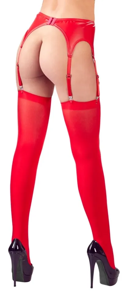 Podvazkový pás s punčochami Cottelli Collection, červený, L/XL - obrázek 5