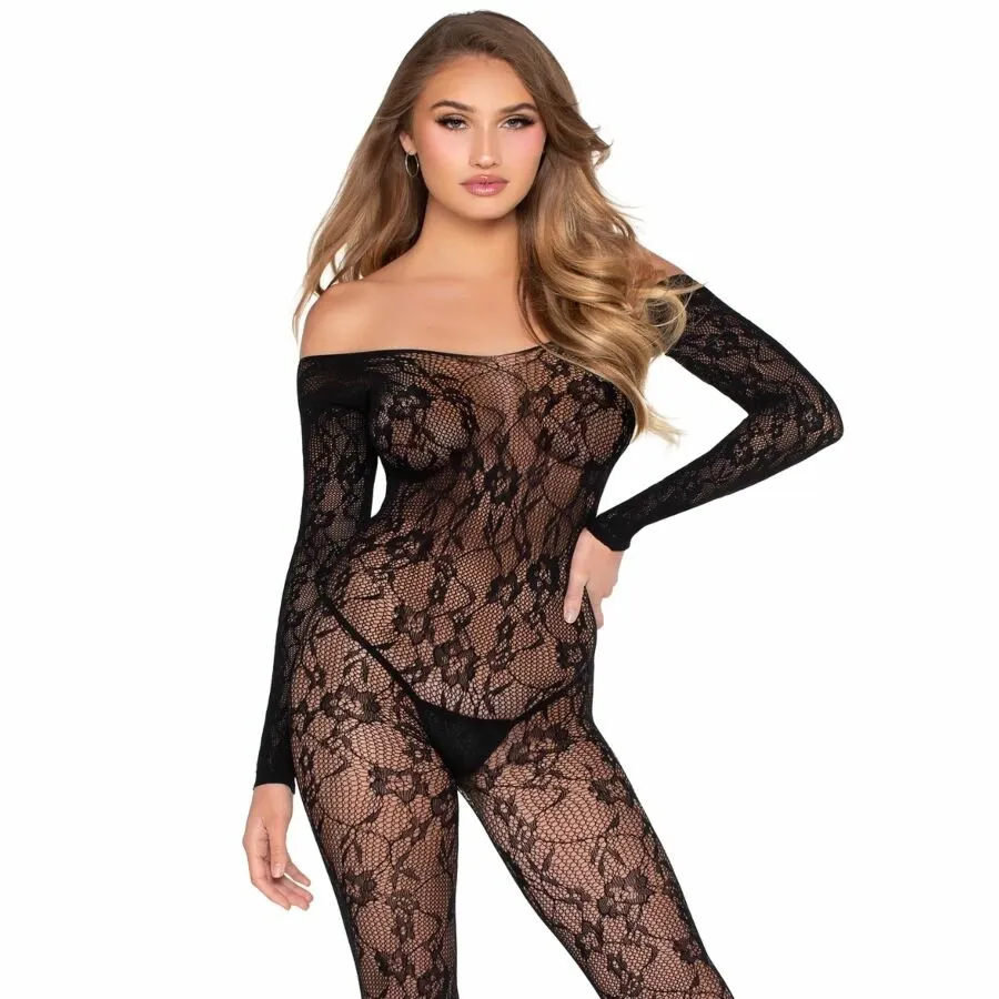 Krajkový bodystocking Leg Avenue 89366, černý, univerzální velikost