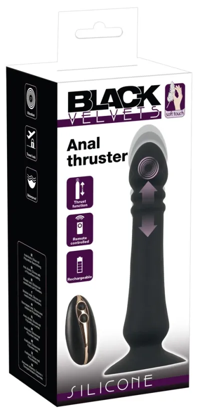 Anální přirážecí vibrátor Black Velvets Anal Thruster s přísavkou a ovladačem, 20 cm