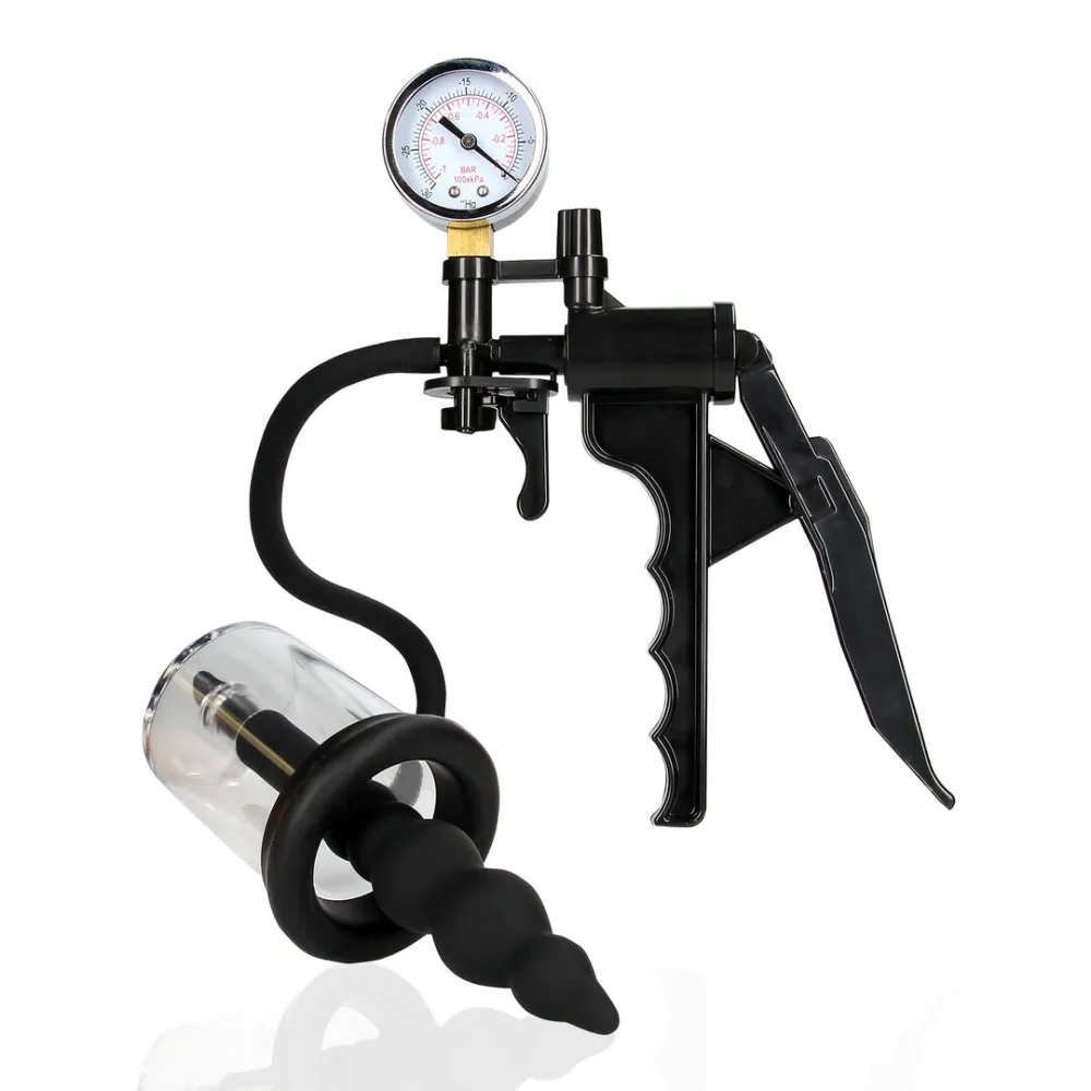 Anální vakuová pumpa Ouch! Manual Rosing Pump se 3 nástavci, černá