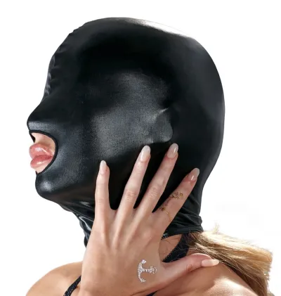 Lesklá maska na hlavu ZADO, wet look, černá, s otvorem pro ústa, S/M - obrázek 4