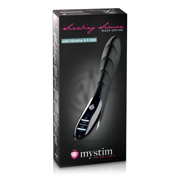 Vibrátor s elektrostimulací Mystim Sizzling Simon, silikon, černý, 27 cm - obrázek 2