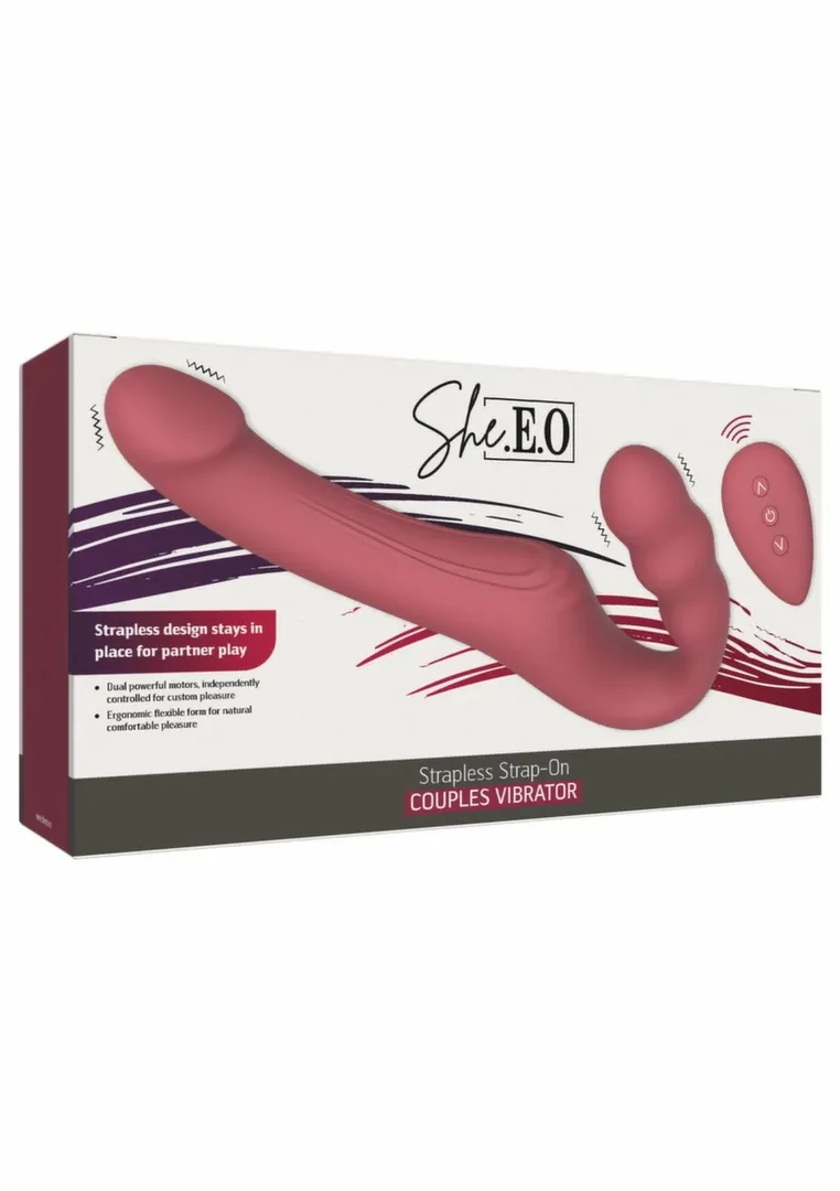 Strap-on vibrátor bez postroje She.E.O, dálkové ovládání, silikon, růžový - obrázek 2
