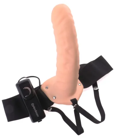 Dutý vibrační strap-on Fetish Fantasy Series, 19 cm, hnědý - obrázek 2