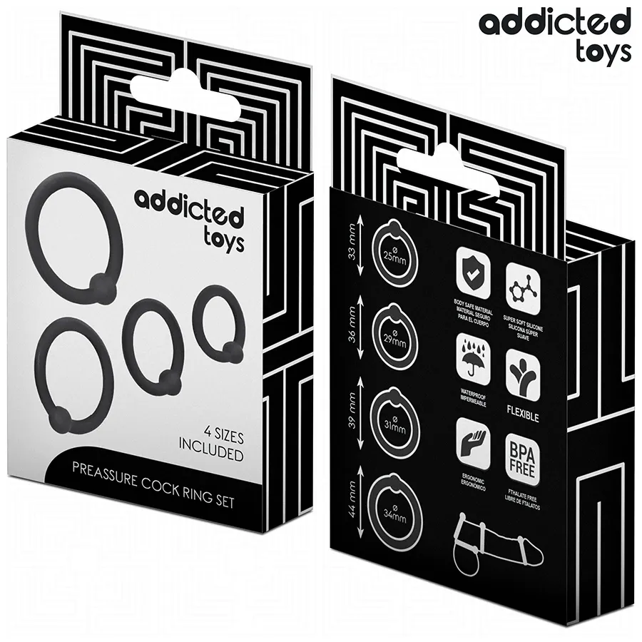Sada 4 silikonových erekčních kroužků Addicted Toys, černá - obrázek 6