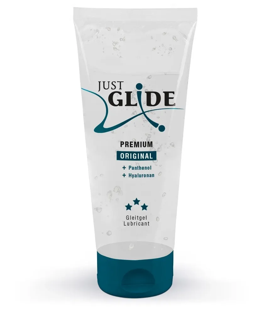 Lubrikační gel Just Glide Premium na vodní bázi s kyselinou hyaluronovou, 200 ml