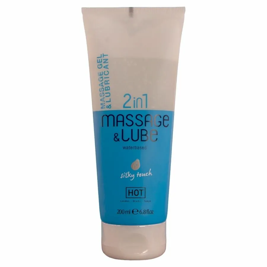 Masážní a lubrikační gel HOT 2v1 Silky Touch na vodní bázi, 200 ml