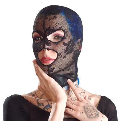Krajková maska na hlavu Bad Kitty, černá, s otvory pro oči a ústa - obrázek 3