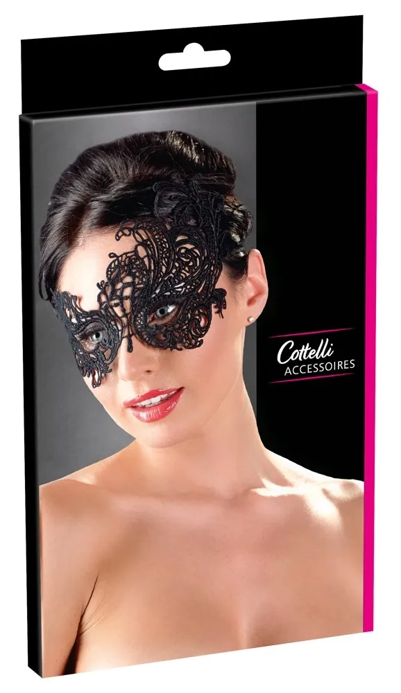 Vyšívaná krajková škraboška Cottelli Collection, černá