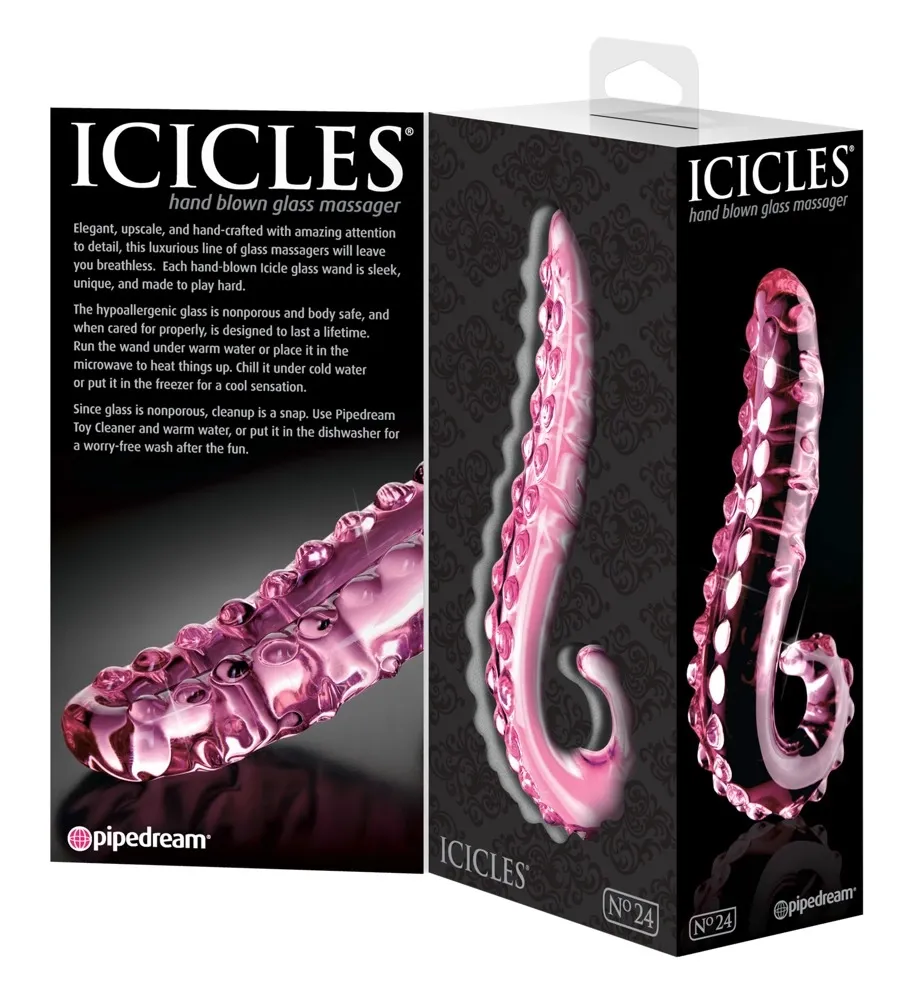 Skleněné dildo Icicles No. 24, růžové - obrázek 5