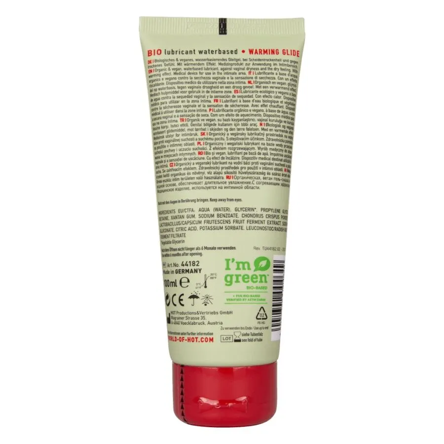 Hřejivý bio lubrikační gel HOT, na vodní bázi, veganský, 100 ml - obrázek 2