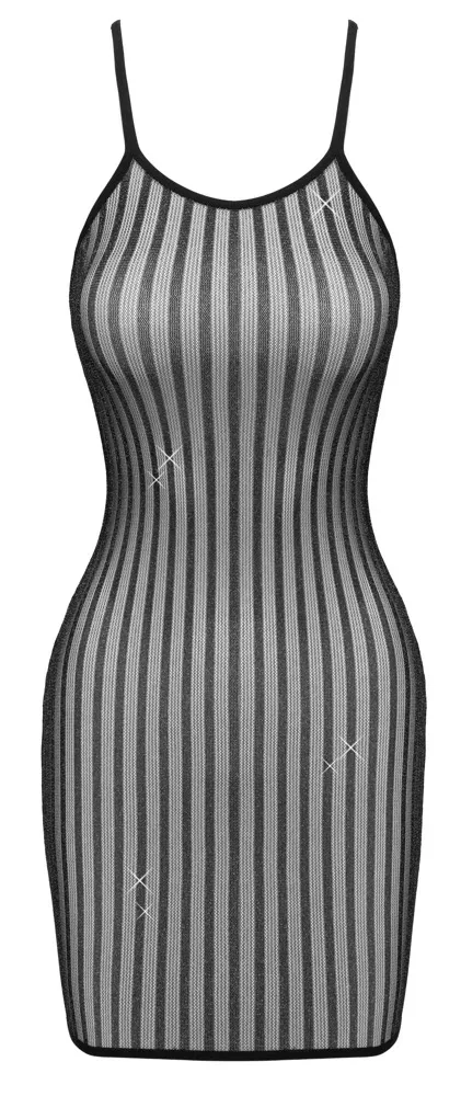 Minišaty Cottelli Fantasy Dress, černé průsvitné proužky se stříbrným lurexem, S-L - obrázek 5