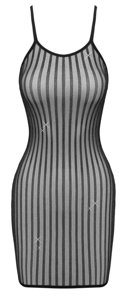 Minišaty Cottelli Fantasy Dress, černé průsvitné proužky se stříbrným lurexem, S-L - obrázek 5