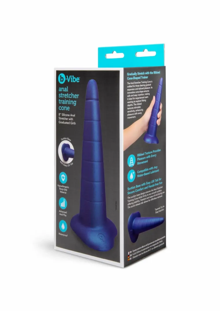 Silikonový anální kónus b-Vibe Anal Stretcher Training Cone, vroubkovaný, 18,4 cm, černý - obrázek 2