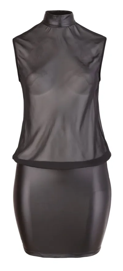 Průsvitné černé šaty Cottelli Collection, volný top a přiléhavá sukně, XL - obrázek 6