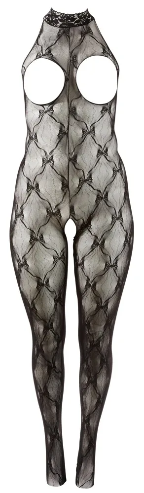 Krajkový catsuit Cottelli Fantasy s výstřihem za krk a otevřeným rozkrokem, černý, S-L - obrázek 6