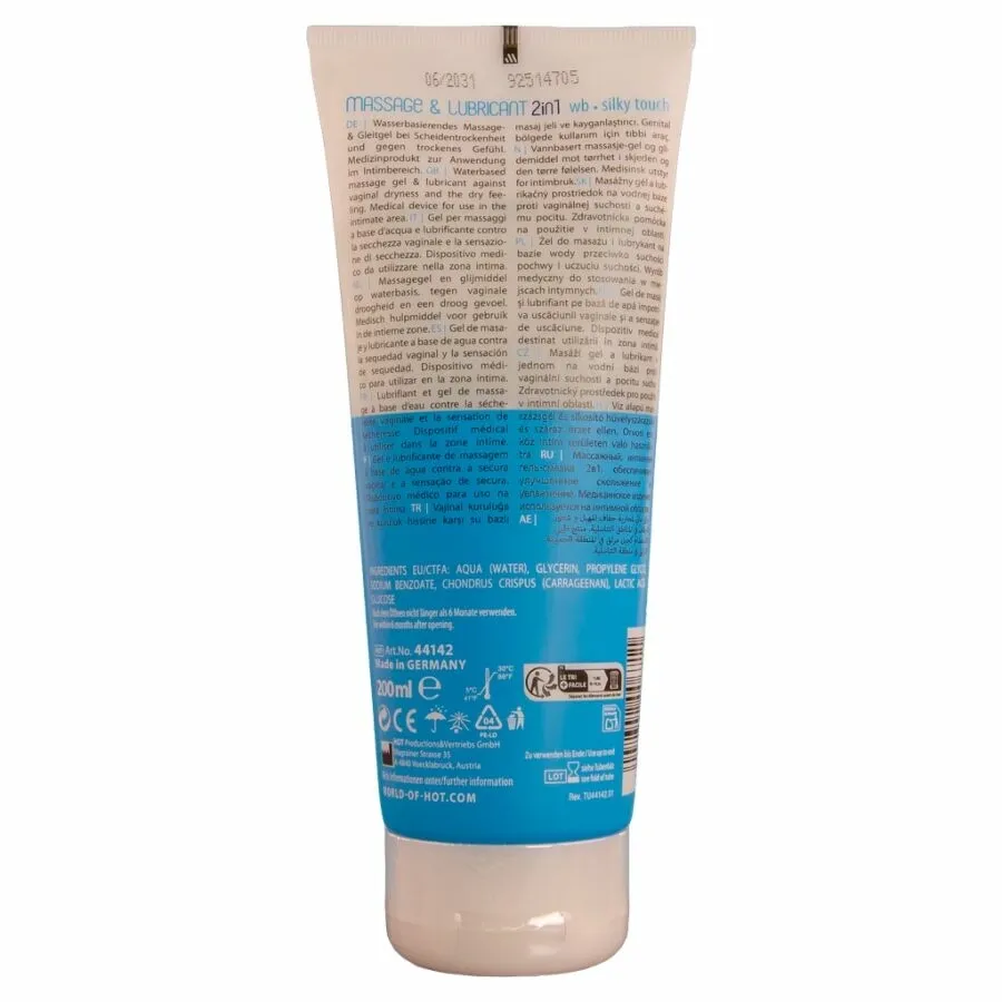 Masážní a lubrikační gel HOT 2v1 Silky Touch na vodní bázi, 200 ml - obrázek 2