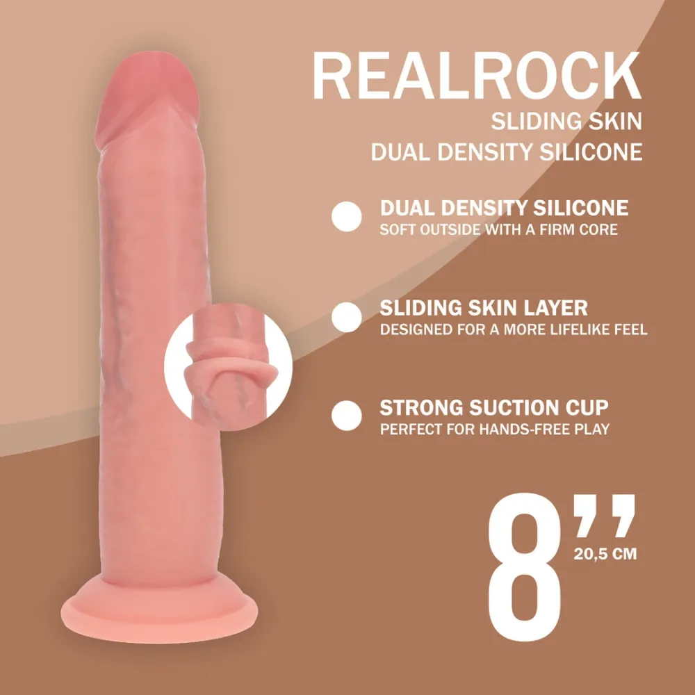 Realistické dildo RealRock Dual Density Sliding Skin, posuvná kůže, tělové, 20,5 cm - obrázek 6