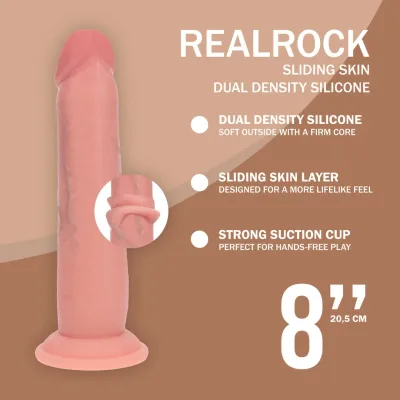 Realistické dildo RealRock Dual Density Sliding Skin, posuvná kůže, tělové, 20,5 cm - obrázek 6