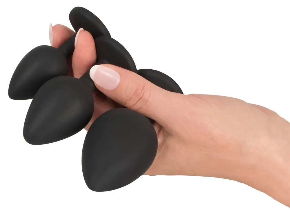 Anální sada Black Velvets, klystýr a 3 anální kolíky se šperkem, silikon - obrázek 4