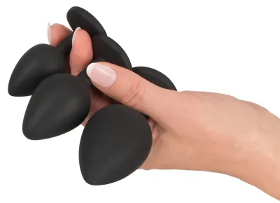 Anální sada Black Velvets, klystýr a 3 anální kolíky se šperkem, silikon - obrázek 4