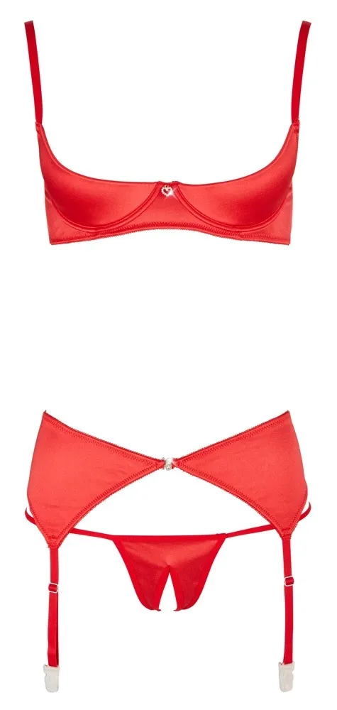 Třídílný komplet s otevřenou podprsenkou Cottelli Collection, červený, 80B/M - obrázek 8