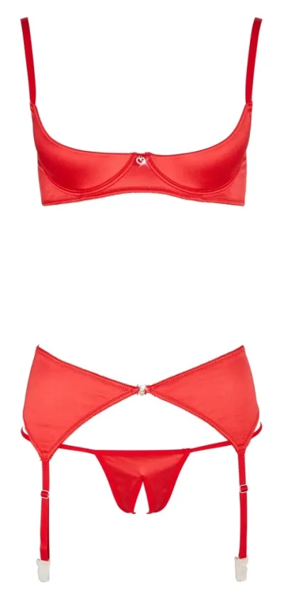Třídílný komplet s otevřenou podprsenkou Cottelli Collection, červený, 80B/M - obrázek 8