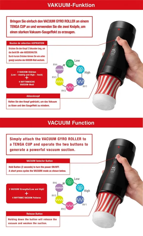 Automatický masturbátor Tenga Vacuum Gyro Roller s rotací a sáním, sada - obrázek 3