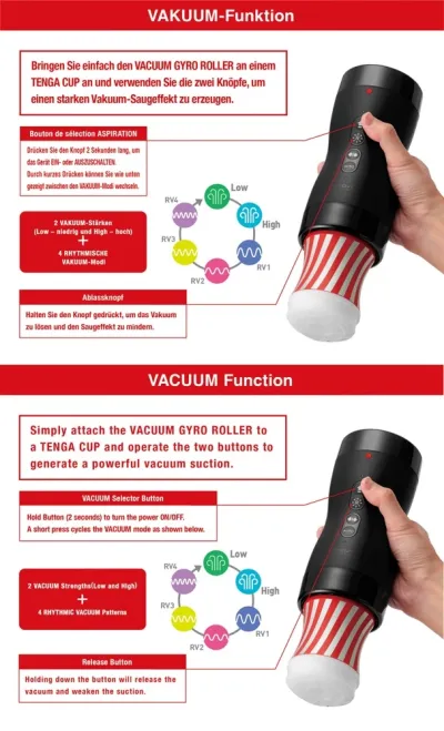 Automatický masturbátor Tenga Vacuum Gyro Roller s rotací a sáním, sada - obrázek 3